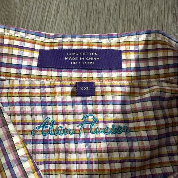 Alan Flusser White, Purple & Yellow Plaid Long Sleeve Button Down Shirt Size XXL - Picture 5 of 7